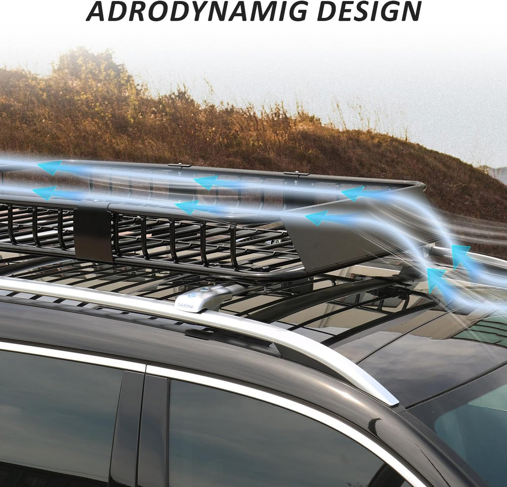 FORWODE Roof Rack Carrier Basket, 64" x 39" x 6" Rooftop Cargo Carrier with 250 lbs Capacity, Rust-Proof Steel Heavy Duty Car Top Luggage Basket with Waterproof Cargo Bag, Net and Straps