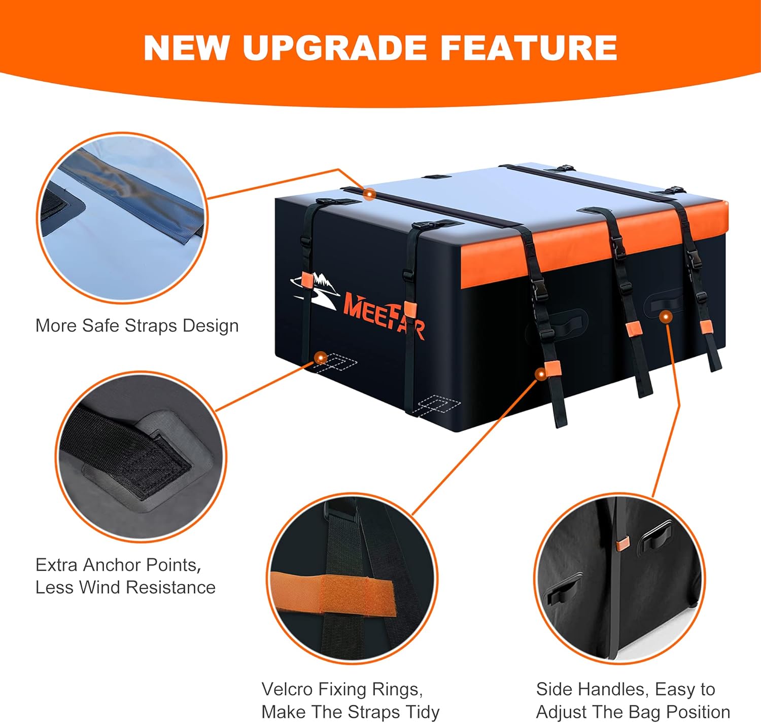 MeeFar Rooftop Cargo Carrier Car Roof Bag 21 Cubic Feet 100% Waterproof Car Top Carrier, Fits All Vehicle with/Without Rack,Include Anti-Slip Mat,10 Reinforced Straps,6 Door Hooks,Luggage Lock