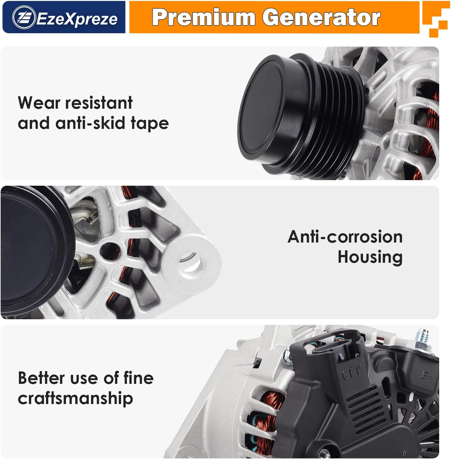 EzeXpreze 11609 Alternator Fit for Kia Soul 2012-2016, Forte Koup 2014-2016, Forte5 2015-2016, Rio 2014-2017, for Hyundai Veloster 2013-2017 1.6L 110Amp 373002B760