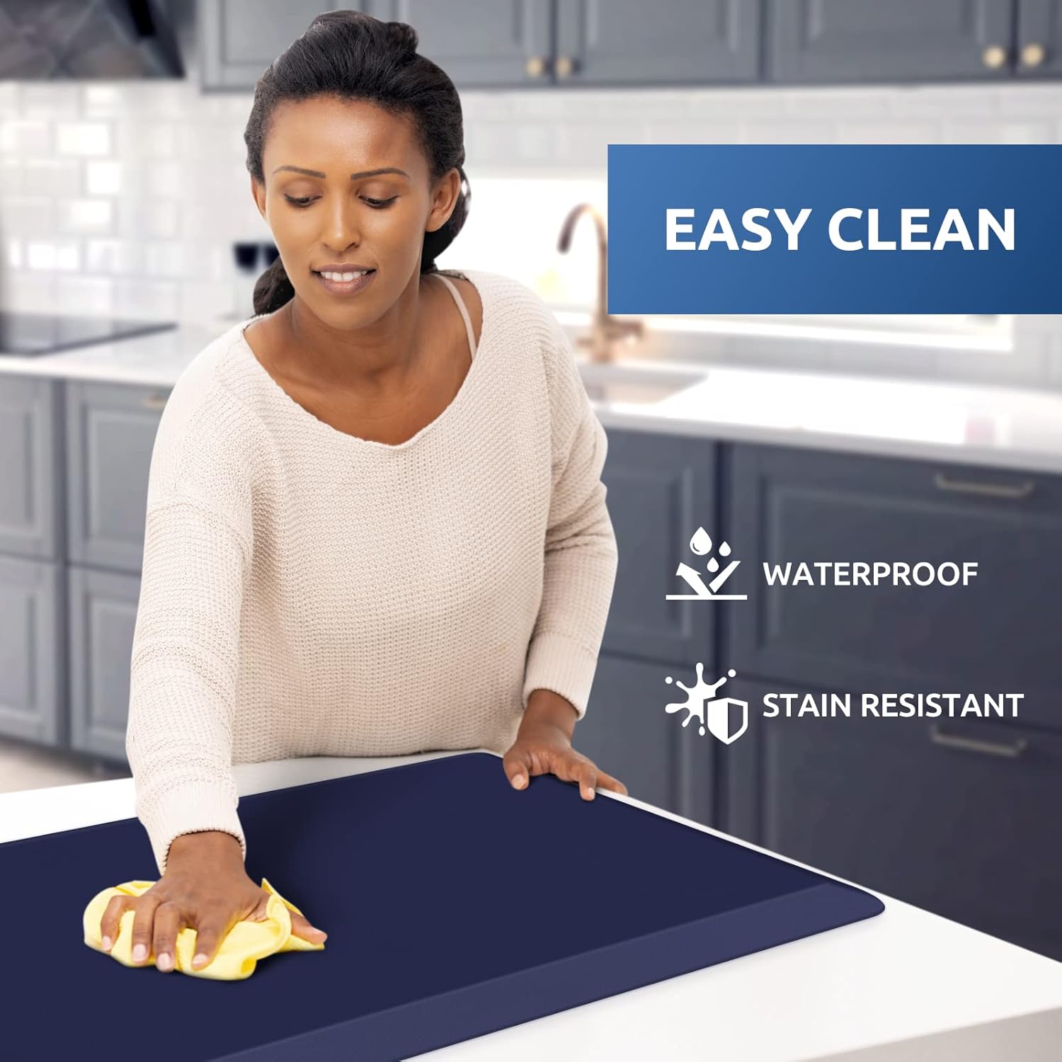 KitchenClouds Kitchen Mat Cushioned Anti Fatigue Rug 17.3"x28" Waterproof Non Slip Standing Desk Mat Comfort Floor Mats for Kitchen House Sink Office (Blue)