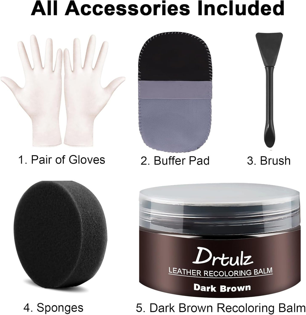 Dark Brown Leather Recoloring Balm, Leather Repair Kit for Furniture, Leather Scratch Remover, Leather Color Restorer for Couch, Car Seats, Shoes - Repair Leather Dye for Scratched and Faded Leather
