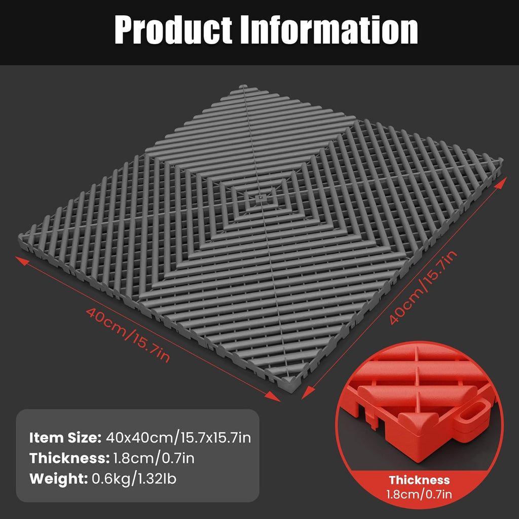 15.7"x15.7" Garage Flooring Tiles, Non-Slip Interlocking Plastic Garage Floor Mat, Garage Organization & Garage Storage, Vented Pattern (red, 25pcs)