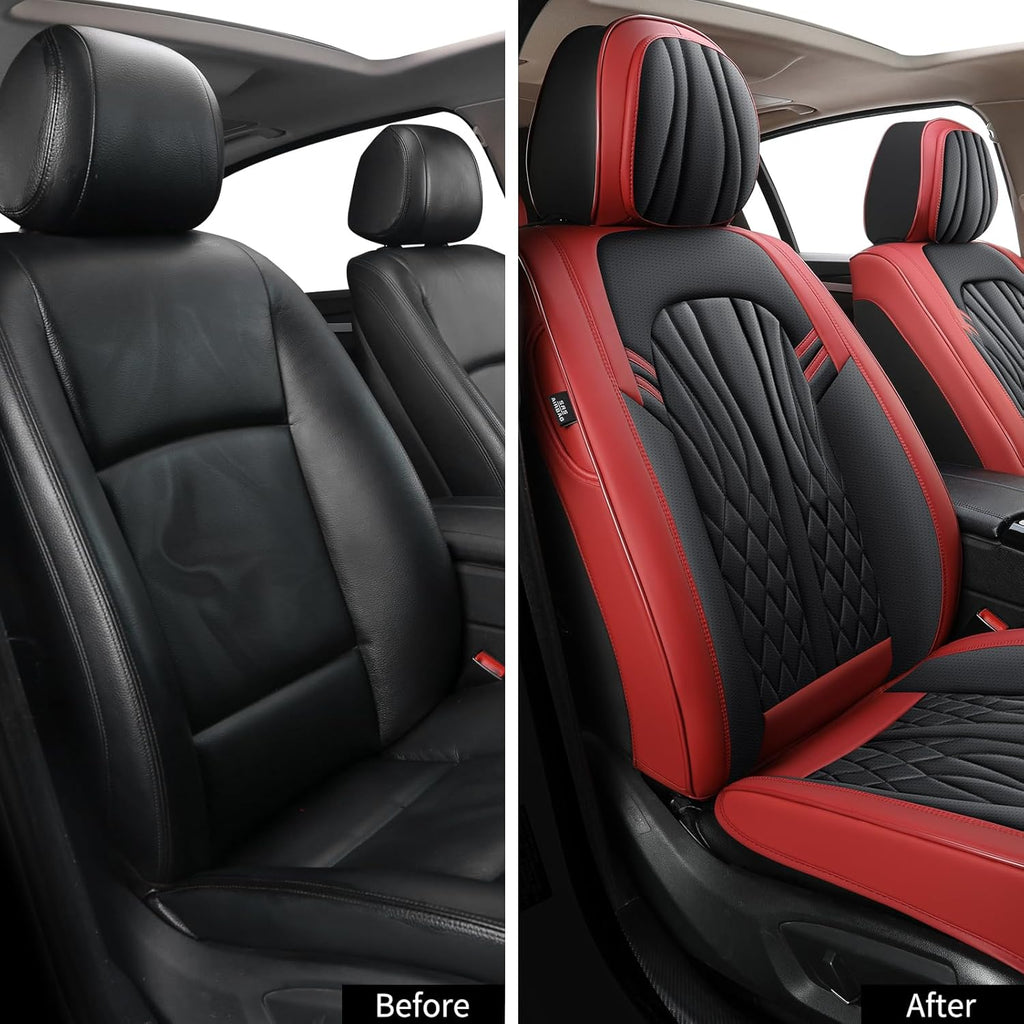 Car Seat Covers,Breathable and Waterproof Faux Leather Automotive Seat Covers for Cars SUV Pick-up Truck Sedan,Universal Anti-Slip Driver Seat Covers Wine Red