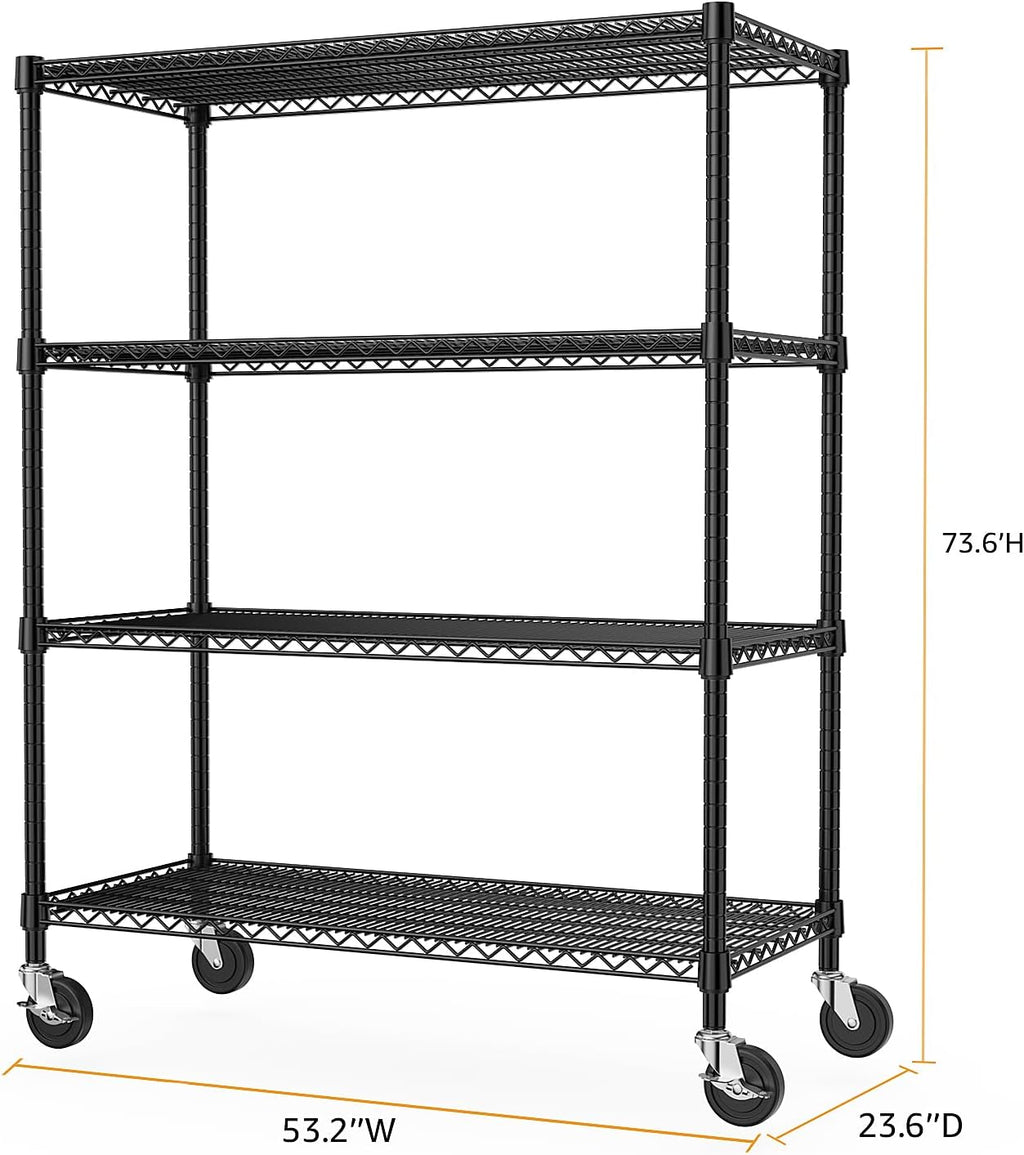 Industrial Metal 4 Tier Shelving for Garage, Pantry, Warehouse, Basement Utility Room, Storage Rack Metal Shelving Unit, Shelf Organizer, Black 23.6" D x 53.2" W x 73.6" H