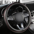 High-Grade Real Cowhide Steering Wheel Cover for Men Women，Black Genuine Leather Steering Wheel Cover for Cars,Universal 14.5-15 inch Steering Wheels