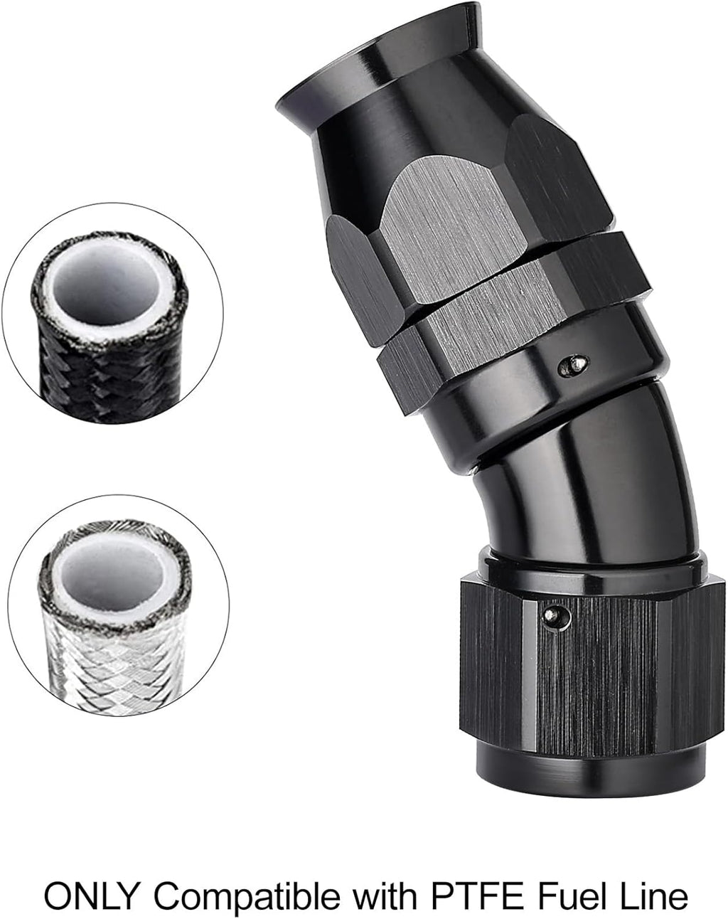 EVIL ENERGY 8AN 30 Degree PTFE One Piece Full Flow End Hose Fitting Aluminum Black