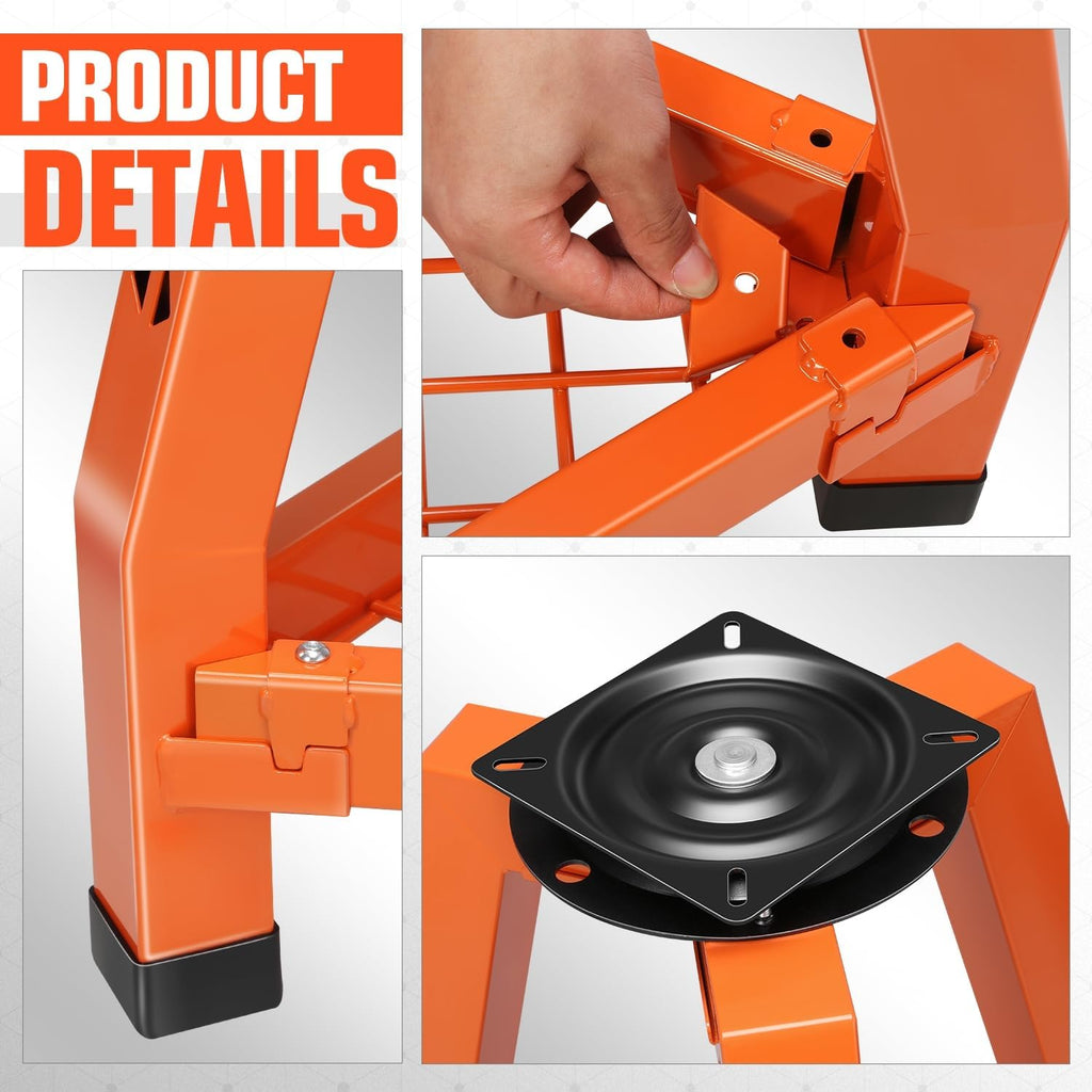 DNA MOTORING Heavy-Duty Padded Seat, Mechanics Shop Garage Stool, 300lbs Capacity Metal Stool Chair for Workshop, W/Tool Storage Tray, 360° Swivel Padded Seat, TOOLS-00639-BK-RD