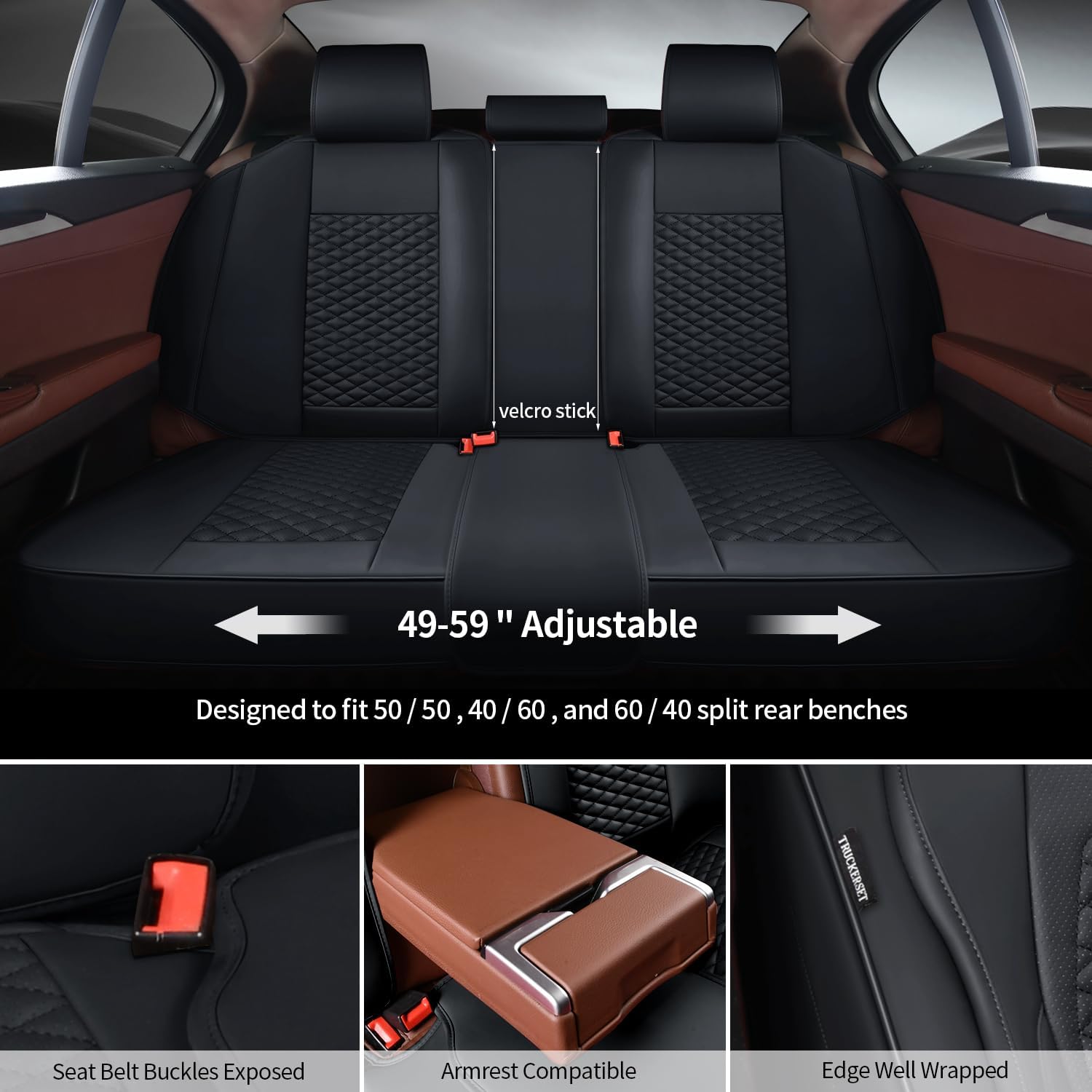 Car Seat Covers Full Set Leather Seat Covers Automotive Seat Covers Universal Car Seat Cover for Most Cars Black