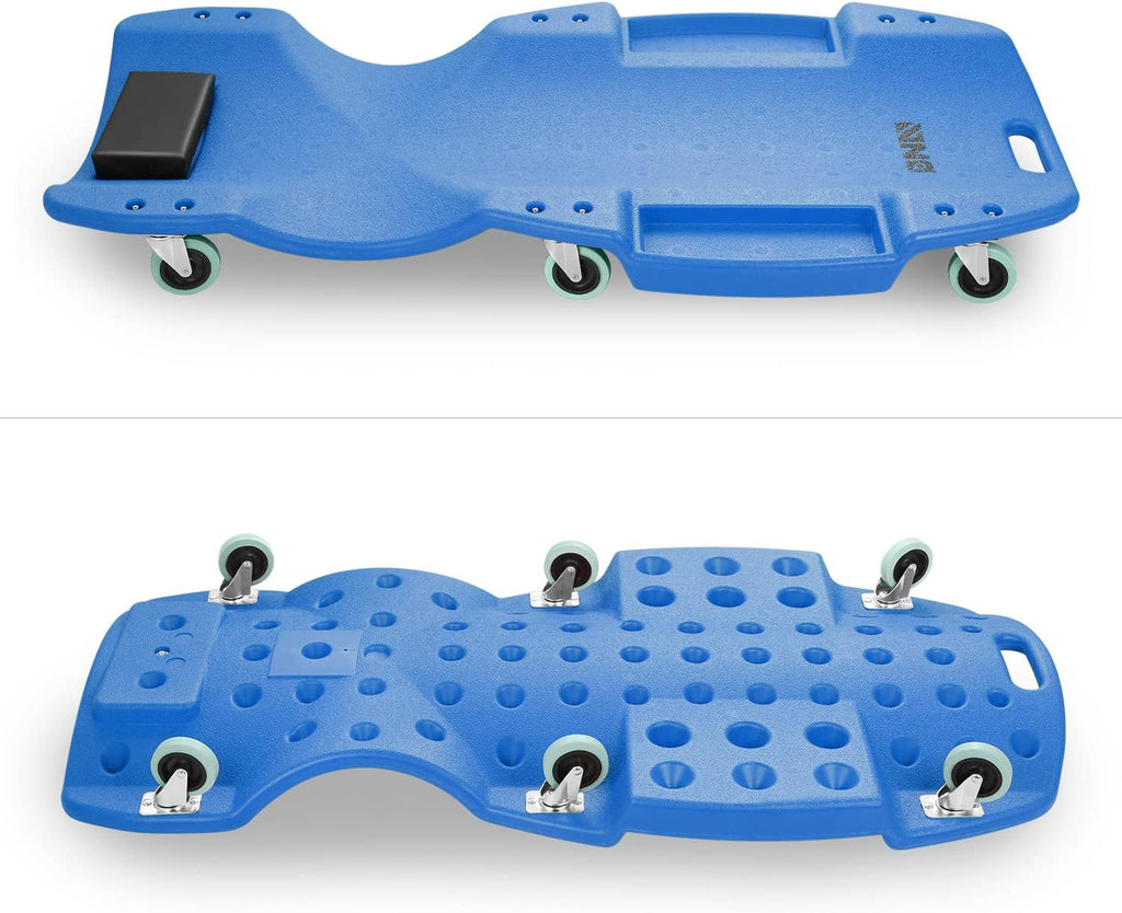 DNA MOTORING TOOLS-00239 48 Inches Heavy-Duty Low-Profile Roller Automotive Creeper with Padded Headrest, Blue