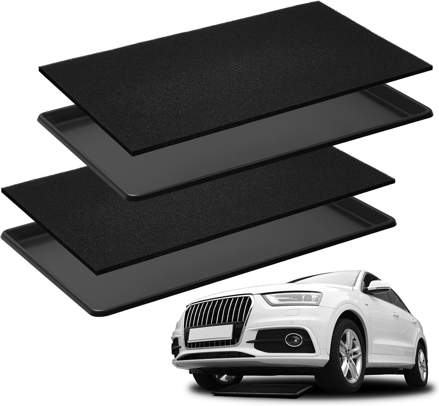 Uiifan 2 Sets 35 x 24 x 1.4 Inch Oil Drain Drip Pan for Under Car with Square No Splatter Pad Oil Drip Tray Transmission Garage Automotive Driveway to Keep Floor Clean, Black