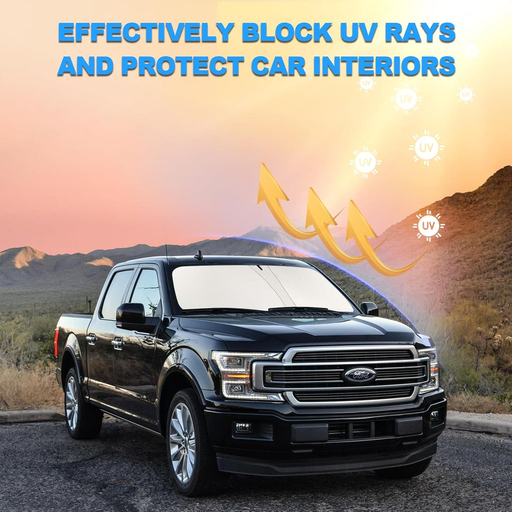 Front Windshield Sunshade fit for F150 2015-2020 UV Ray Reflector Foldable Car Shade Automotive Windshield Sunshades Ford F150 Accessories Windshield Sun Shade |Keeps Your Vehicle Cool|