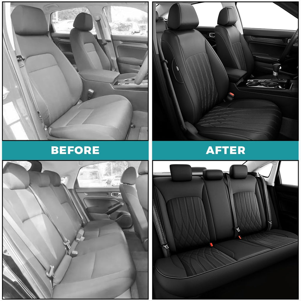 Seat Covers for Honda Civic Sedan 4DR Sedan LX 2022 2023 2024 2025.Faux Leather Car Seats Cover Full Set,(Rear Row Solid Folding Backrest)-Black