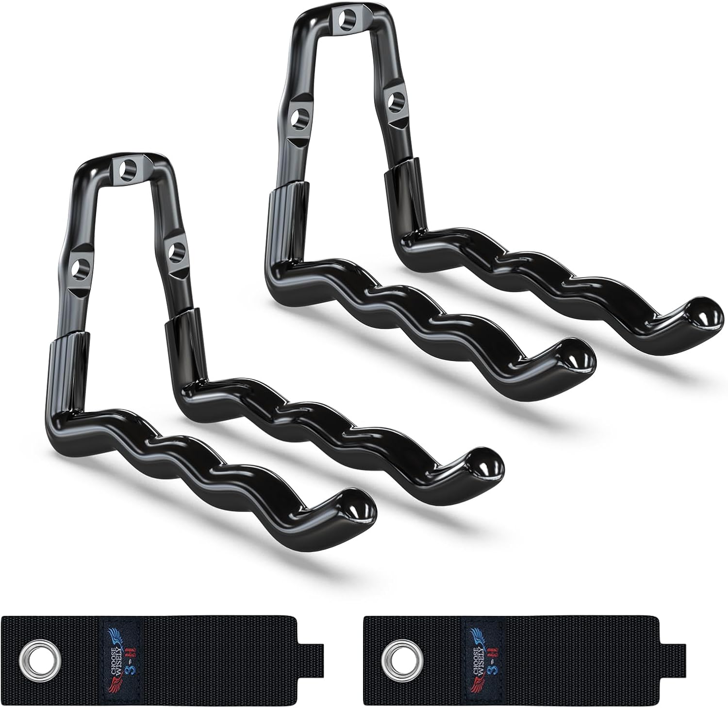 3-H Heavy Duty Garage Hooks 4 Pack, One-Piece Construction Garage Wall Hooks, Garage Hanger & Organizer Wall Mount for Ladders, Bikes, Chairs, WeedEaters, Shovels, Garden Tools (Black)