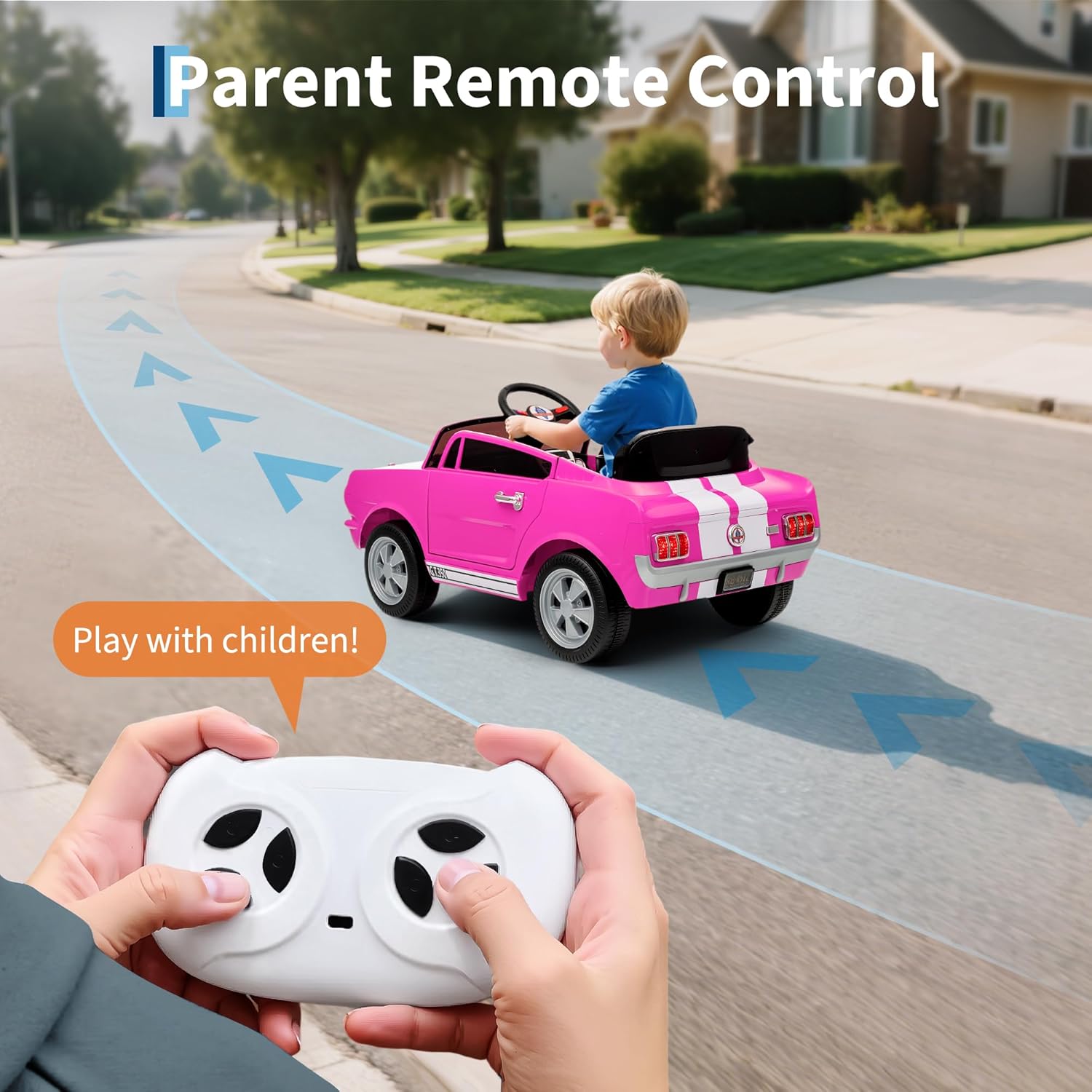 12V Ride on Car Licensed Shelby GT350, Battery Powered Ride On Toy for Toddlers with Remote Control, Electric Car for Kids, Bluetooth, Shock Absorbers, Safety Belt, 3 Speeds, LED Lights, Music, Pink