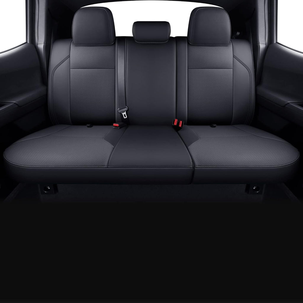 LUCKYMAN CLUB Rear Seat Covers Custom Fit for 2016-2023 Tacoma Crew Cab with Faux Leather (Black Rear)