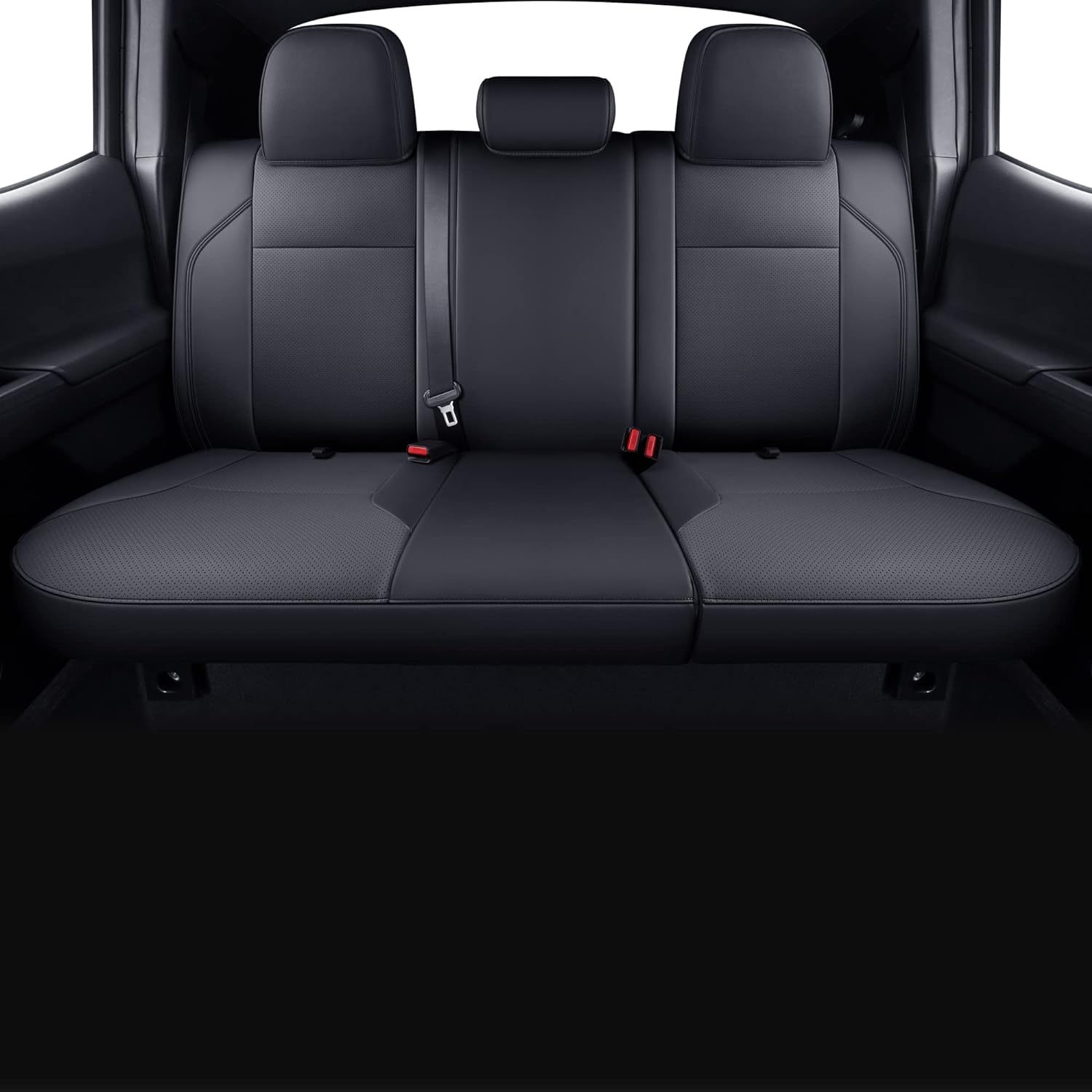 LUCKYMAN CLUB Rear Seat Covers Custom Fit for 2024 2025 Tacoma Crew Cab with Faux Leather (Black Rear)