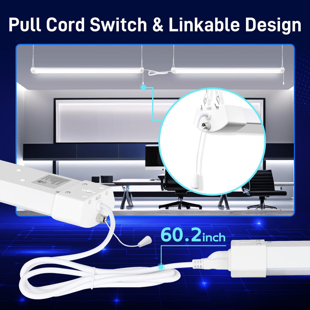 hykolity 4FT 70W LED Shop Light Linkable, 8000lm(300w Equivalent), 5000K Utility Shop Lights for Garages, Workshops, Basements, Hanging or FlushMount, with Power Cord and Pull Chain, ETL, 4 Pack