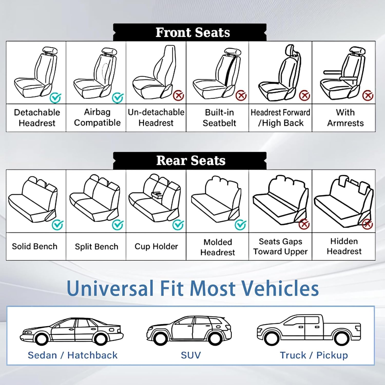 WELLDO Car Seat Covers Front Seats, Leather Seat Covers for Cars, Front Car Seat Protector Waterproof, Non-Slip Car Interior Covers Universal Automotive Seat Covers for Most Vehicle, Black