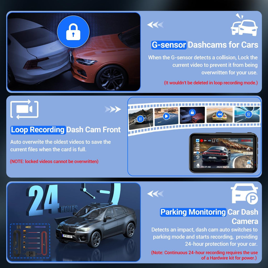 Dash Cam, Dash Camera for Cars 1080P FHD Dashcam DVR Car Camera Dash Cam Front W/ 32GB Card,Night Vision,170°Wide Angle 3”IPS Screen Dash Camera Loop Recording G-Sensor Motion Detection Parking Mode