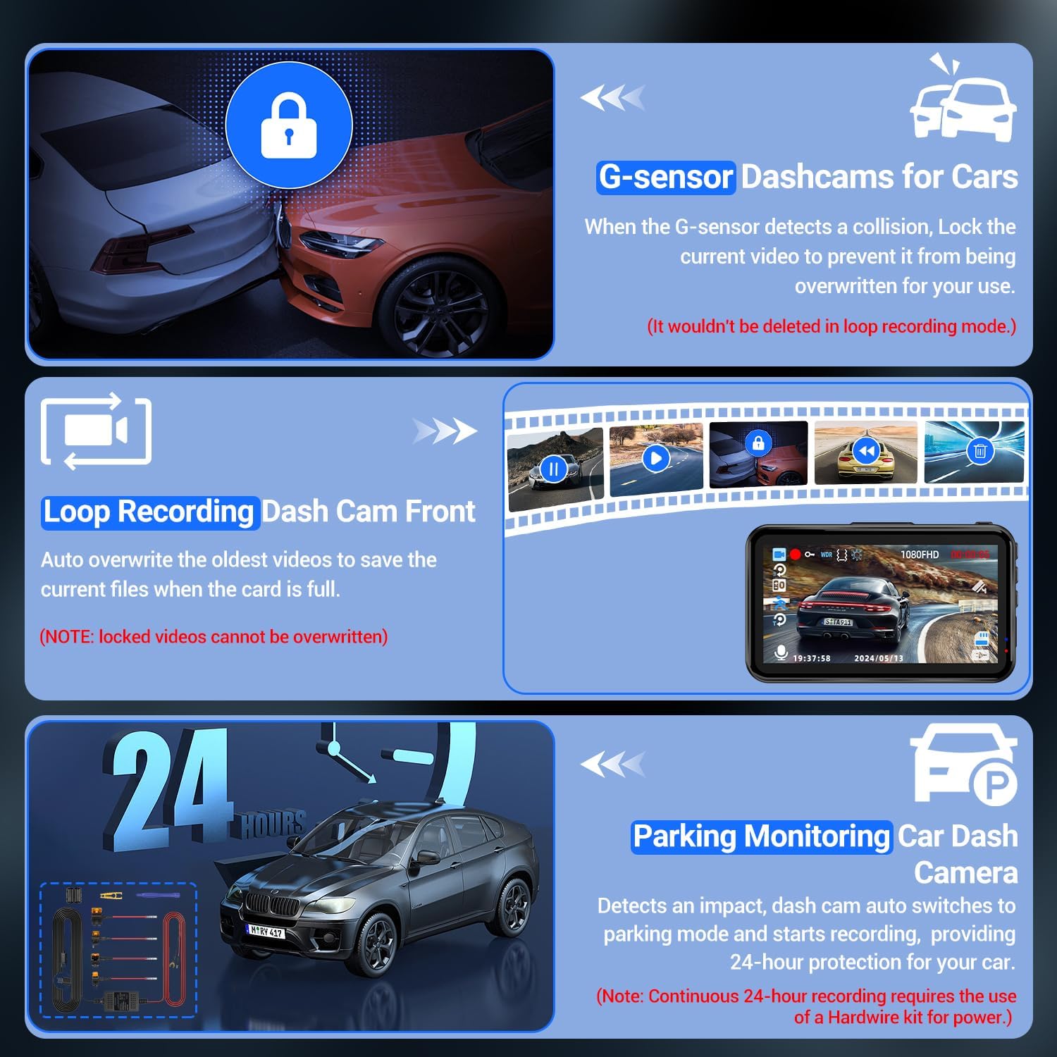 Dash Cam, Dash Camera for Cars 1080P FHD Dashcam DVR Car Camera Dash Cam Front W/ 32GB Card,Night Vision,170°Wide Angle 3”IPS Screen Dash Camera Loop Recording G-Sensor Motion Detection Parking Mode