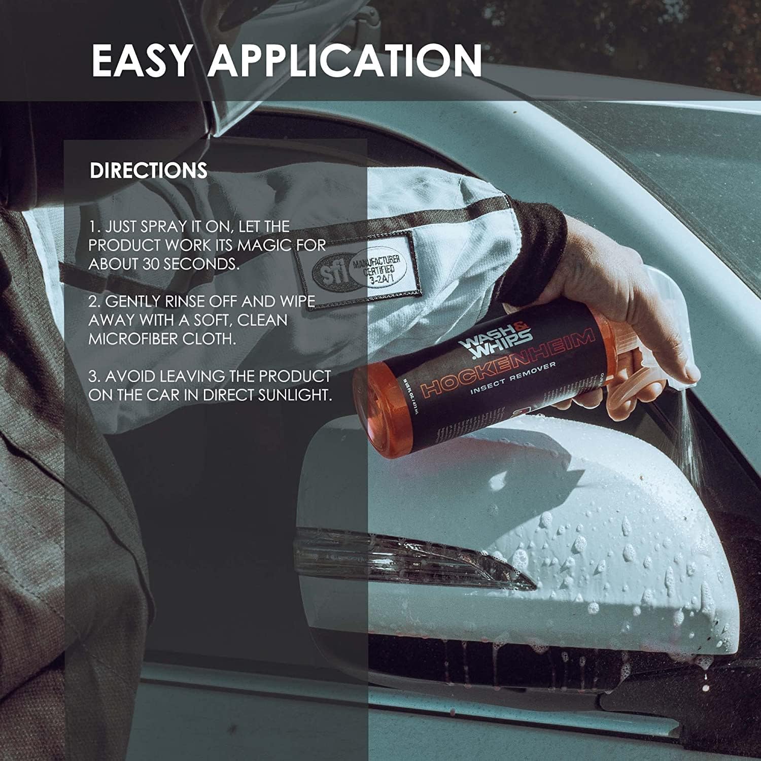 WASH&WHIPS Hockenheim Bug & Insect Remover - Professional Strength, Non-Scratching - Car Detailing, RVs, Boats - 16 fl oz (w/Microfiber Towel)