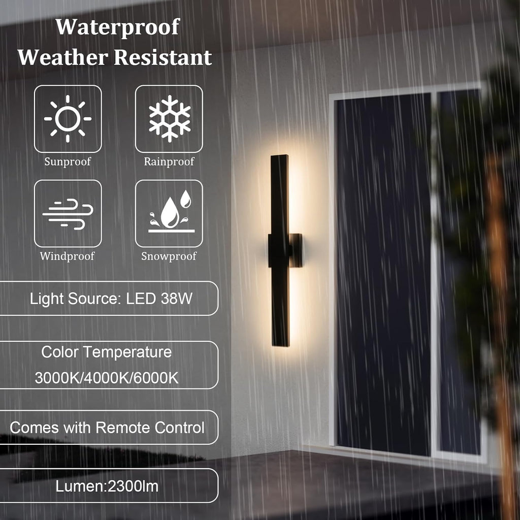 Modern Outdoor Wall Light 3CCT Dimmable LED Outdoor Sconce Lights with Remote Control(3000K 4000K 6000K), 27.2" Black Outside Light Fixtures for House Front Door Garage Porch & Patio