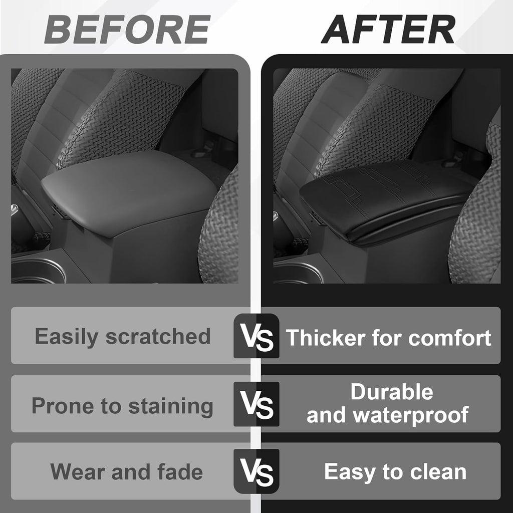 Muslogy Center Console Armrest Cover Compatible with Nissan Frontier 2005-2021 Accessories Comfort Armrest Pad Cushion Box Lid Cover Vegan Leather Protector 1-Inch Extra Thick