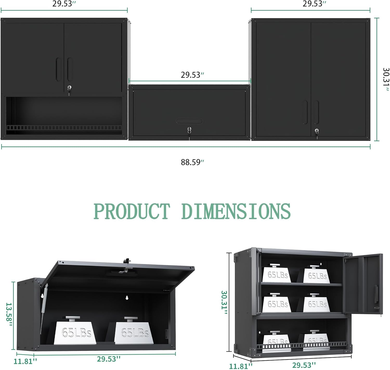 Metal Tool Cabinet,Garage Storage Cabinet System,Wall Cabinet & Locking Rolling Tool Cabinet with Doors and Adjustable Shelves,Steel Tool Cabinets for Home,Office (3 Pcs-StyleA, Black)