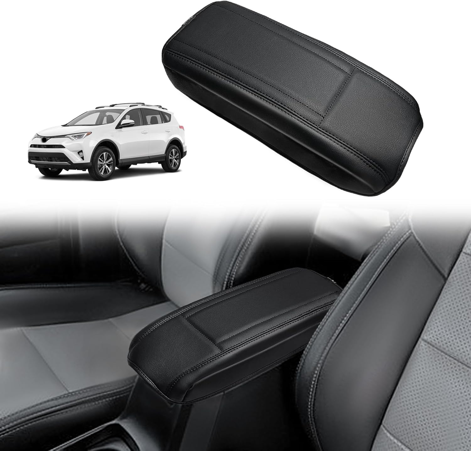 Muslogy Center Console Armrest Cover Compatible with Toyota RAV4 2013-2018 Comfort Armrest Pad Arm Rest Cushion Vegan Leather Protector Regular Thick