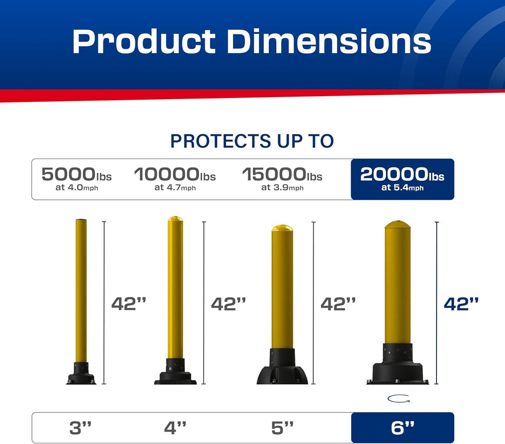 Impact Recovery - SlowStop Steel Rebounding Bollard - Metal Post - Safety Bollard - Made in the USA - 6" x 42"