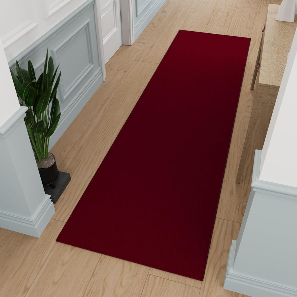 Ottomanson Hallway Runner Rug 2'7" x 12' Non Slip Solid Area Rugs Easy to Clean Laundry Rug Runner Durable & Pet Friendly Floor Carpet Runners for Hallways Entryway Living Room Kitchen, Red