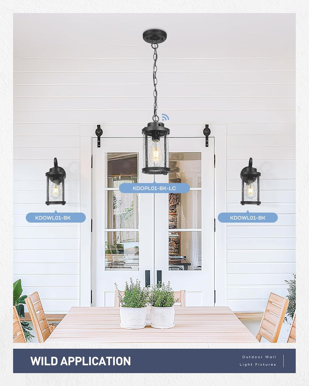 kudos Porch Lights, 12.5 inch Cylinder Outdoor Wall Light, E26 Sockets, Anti-Rust Waterproof Light Fixtures Wall Mount for Patio, Black with Seeded Glass, KDOWL01-BK
