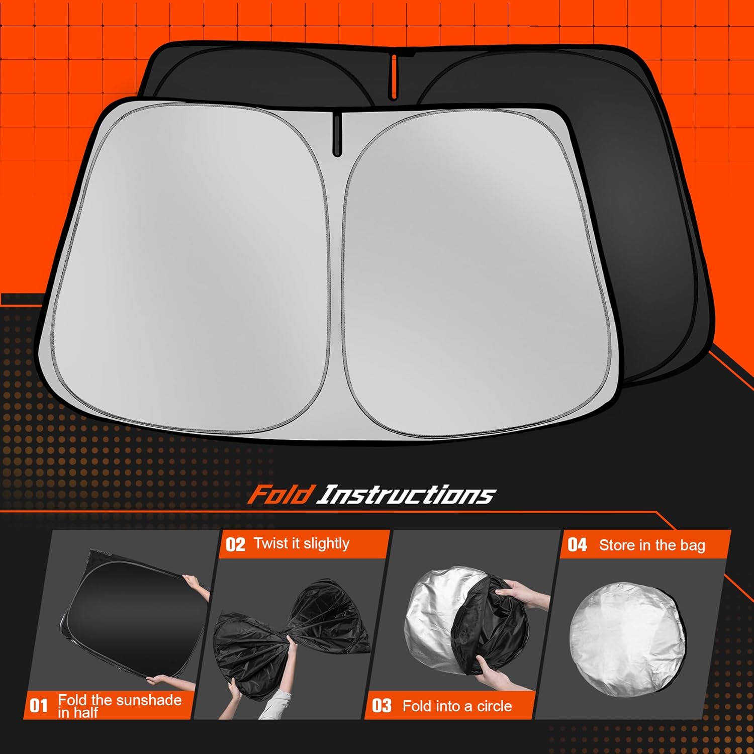 Custom Fit Windshield Sun Shade for GMC Terrain 2018-2025 - Full Coverage, 210T Reflective Fabric, Double-Layer Design - Blocks 99% UV Rays, Keeps Car Cool, Easy to Install and Store