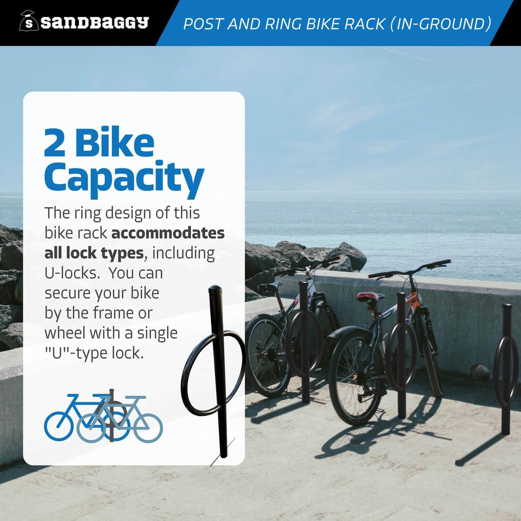 Sandbaggy Post and Ring Rack - In Ground - Commercial Outdoor Bike Parking & Storage Racks (Black, 2)