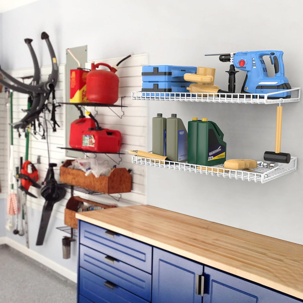 WALMANN Garage Wall Shelf, Wall-Mounted Storage Shelves for Garage, Closet, Laundry Room, Heavy Duty Wall Shelving, Holds Up to 65 Lbs(White, 4 Shelves)