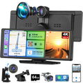 Portable Wireless CarPlay Screen for Car with 4K Dash Cam+1080P Backup Camera, 10.26”IPS Touchscreen Car Stereo, Supports CarPlay/Android Auto/Voice Control/GPS Navigation/Bluetooth/Mirror Link