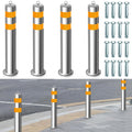 31.5 Inch Stainless Steel Bollard Post with Anchor Bolts Parking Barrier Block Safety Bollard Covers with Reflective Strips and Hanging Ring for Parking Lots Driveways Garage Pathways(4 Pcs)