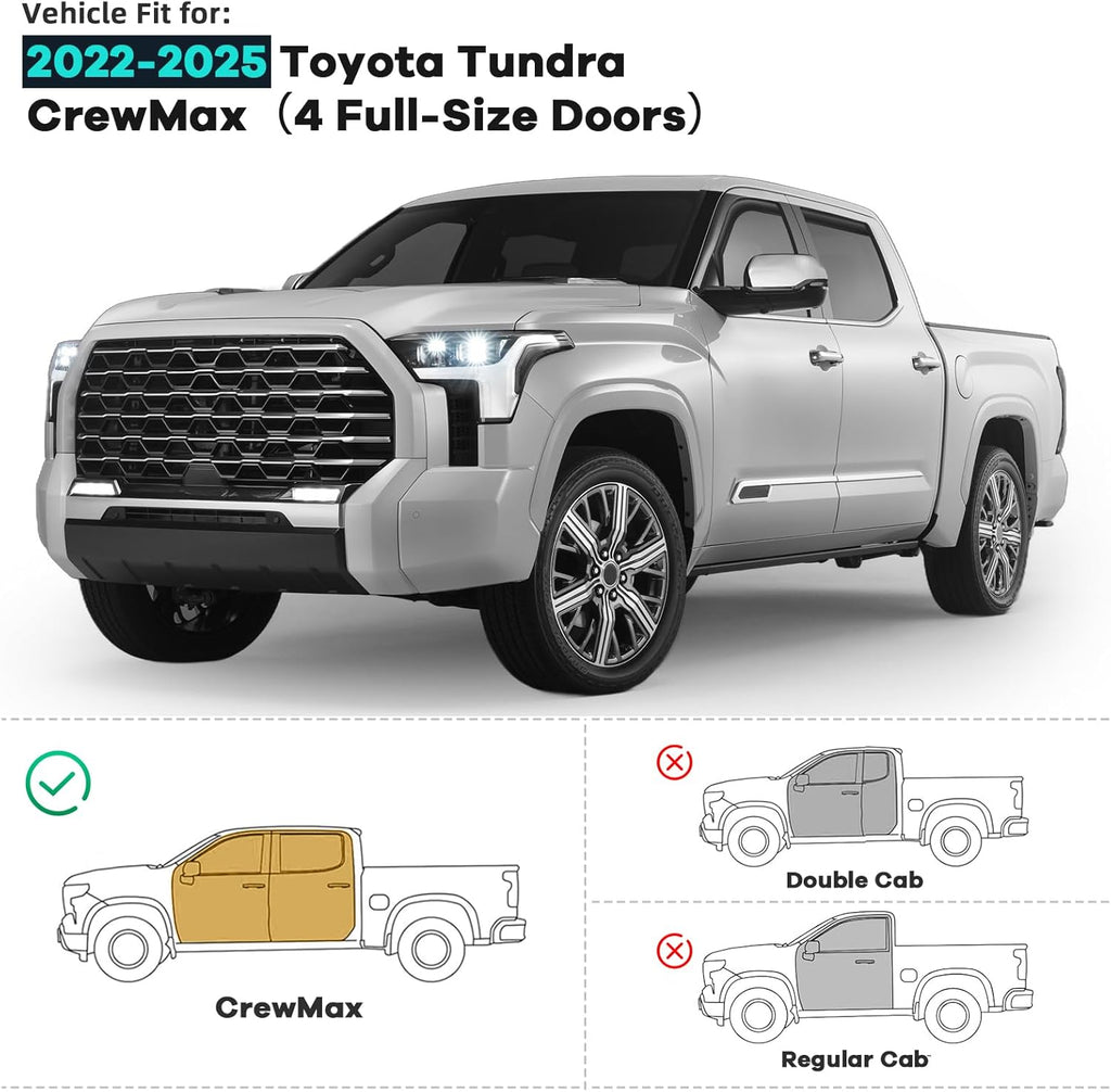 4PCS in Channel Rain Guards Fit for 2022 2023 2024 2025 Toyota Tundra Crew Max, Durable Side Wind Deflectors, Vent Window Visors Shades Shield