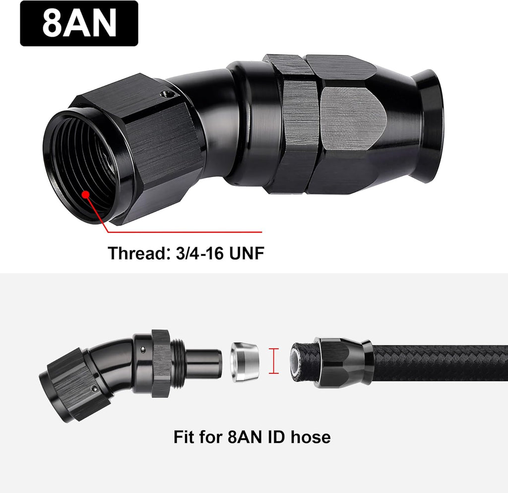 EVIL ENERGY 8AN 30 Degree PTFE One Piece Full Flow End Hose Fitting Aluminum Black