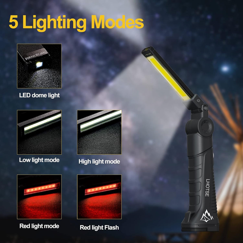 Tool Gifts for Men Dad LED Work Light, 4 Pack Rechargeable Flashlight with Magnetic Base & Hook, Battery Display, 360° Rotation, 5 Modes Folding Work Light for Mechanics, Garage, Repairing
