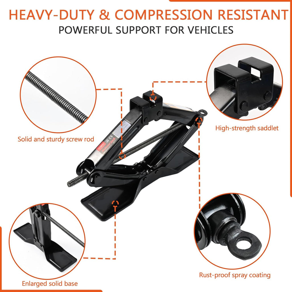 Car Jack Kit Scissor Jack for Car-2Ton(4409lbs),Portable Jack Tire Change Kit Deal for SUV Auto with Crank Handle,Heavy Duty Steel,Black