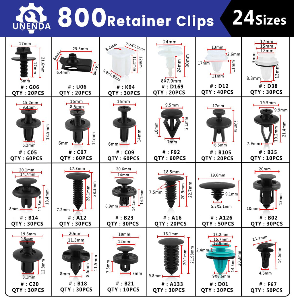 801pcs Car Push Retainer Clips with 24 Popular Push Pins for Auto Parts - Sizes - Blue Fastener Remover Tool for Toyota, GM, Ford, Honda, Acura, Chrysler