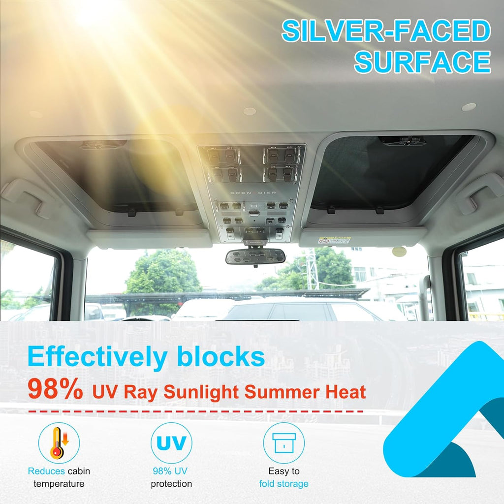 Compatible with INEOS Grenadier 2020-2024 Car Sunroof Sun Shade, Foldable Memory Steel Wire Car Sunroof Sun Shade Breathable Mesh Keep Cool