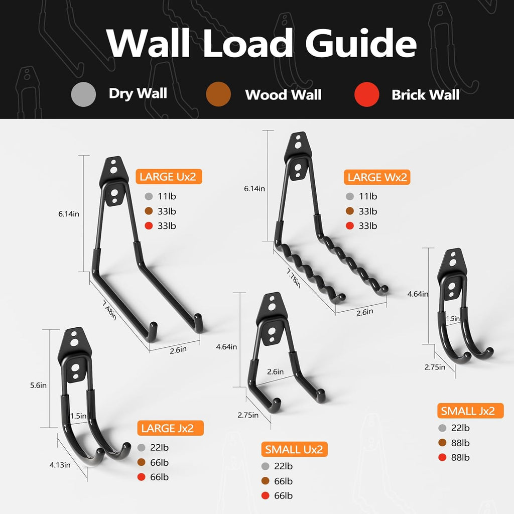 Garage Storage Hooks, 12 Pack Steel Heavy Duty Wall Mount Hooks for Hanging Bike, Ladder, Garden Tools