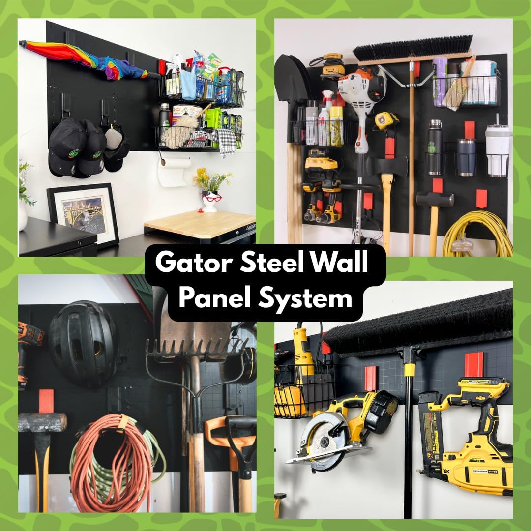 GATOR MAGNETICS Wall Panel Storage & Organization System 2 Pack– 16.75" x 12", Pair Metal Hooks, Galvanized Steel, Heavy-Duty Racks, Garage Organizers, Storage System, Tool Racks