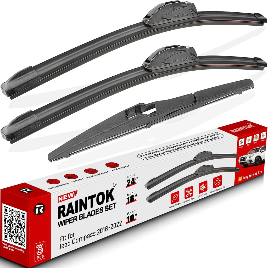 Windshield Wiper Blade Set Replacement for 2018-2022 Jeep Compass Original Equipment Replacement Front Wiper Blades-24"/18"/10" (Set of 3) U/J Hook
