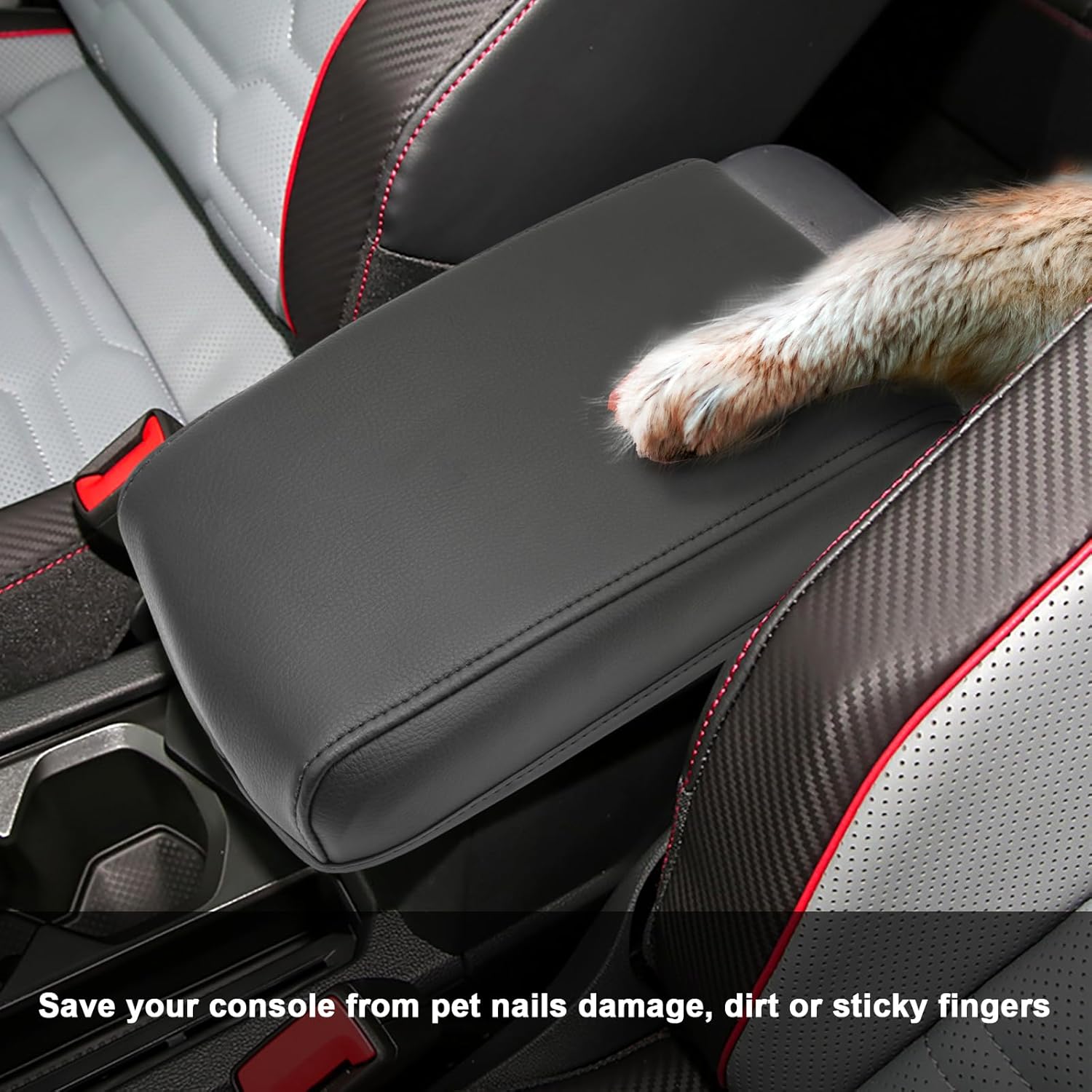 SXCY for 2024 VW Tiguan Armrest Cover for Volkswagen Tiguan 2024 Accessories 2018-2022 2023 2024 Tiguan Center Console Cover 2024 Tiguan Middle Console Cover (Black Leather Cover)