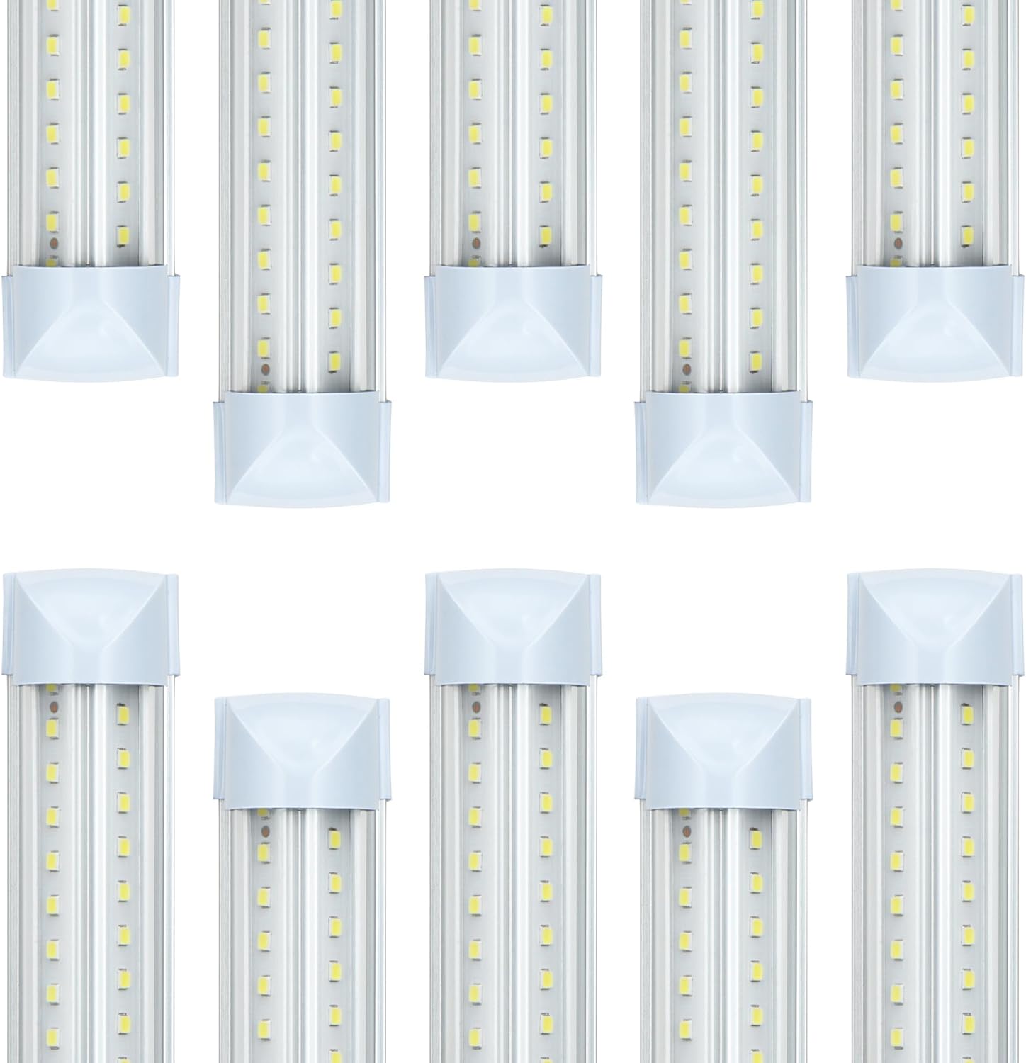 10 Pack 8FT T8 LED Shop Lights, 100W Integrated Tube Light, 19200LM 6000-6500K Daylight, Linkable Lighting, Plug & Play Energy-Saving Commercial Bay Lighting Garage Warehouse Basement (V2)
