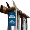 14-Place Log Ski Rack Wall Mount, Indoor Ski Storage Rack for Garage Organizers, Wooden Skis Wall Mount Storage Racks, Pole Skis Sports Racks, Garage Organization Walls - Canyon Brown