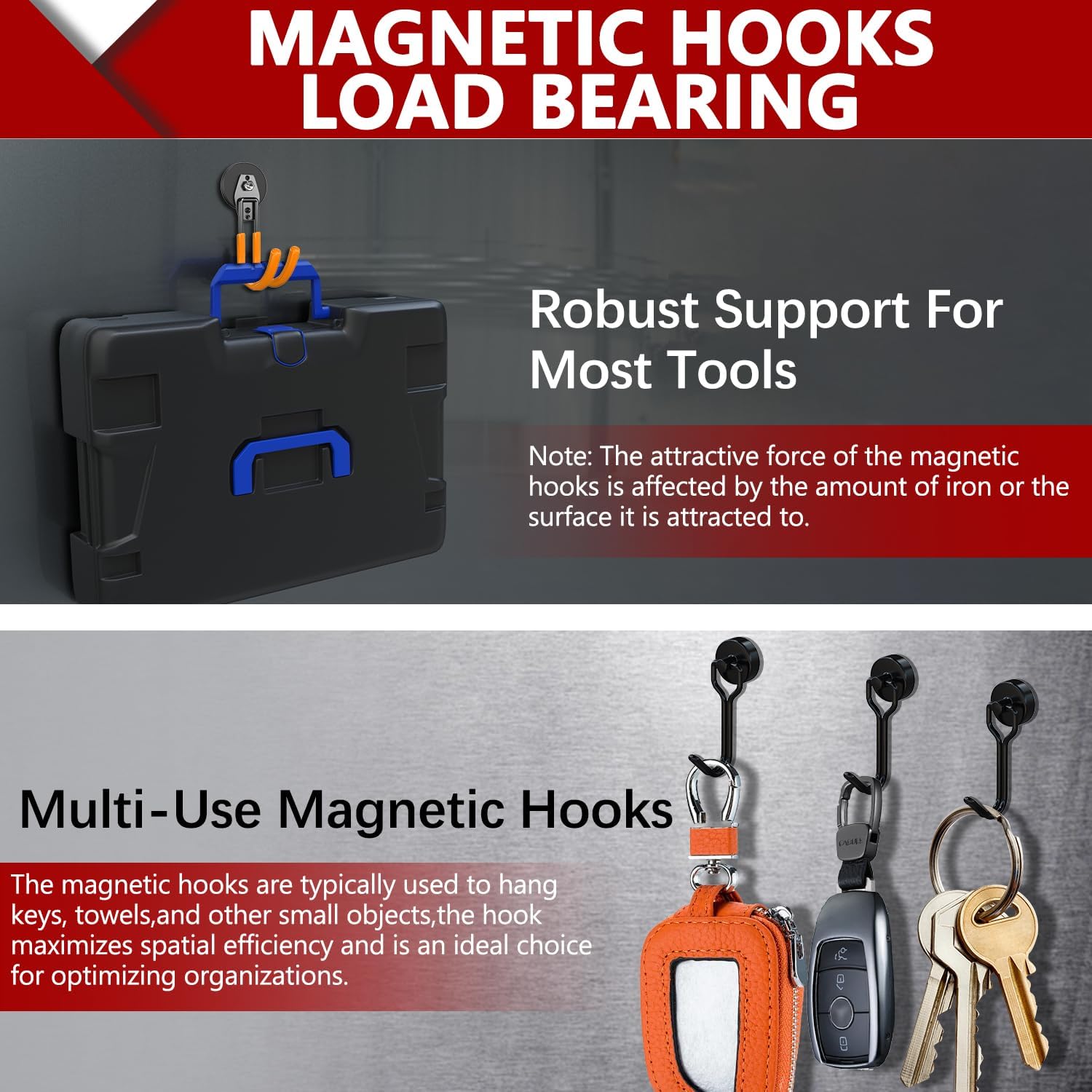 3-H Heavy Duty Magnet Garage Hooks 2 Pack, J Shape Strong Magnetic Hooks for Hanging Cordless Power Drill, Utility Magnetic Tool Holder for Metal Cabinet, Steel Pegboard, Toolbox, Garage(Orange)